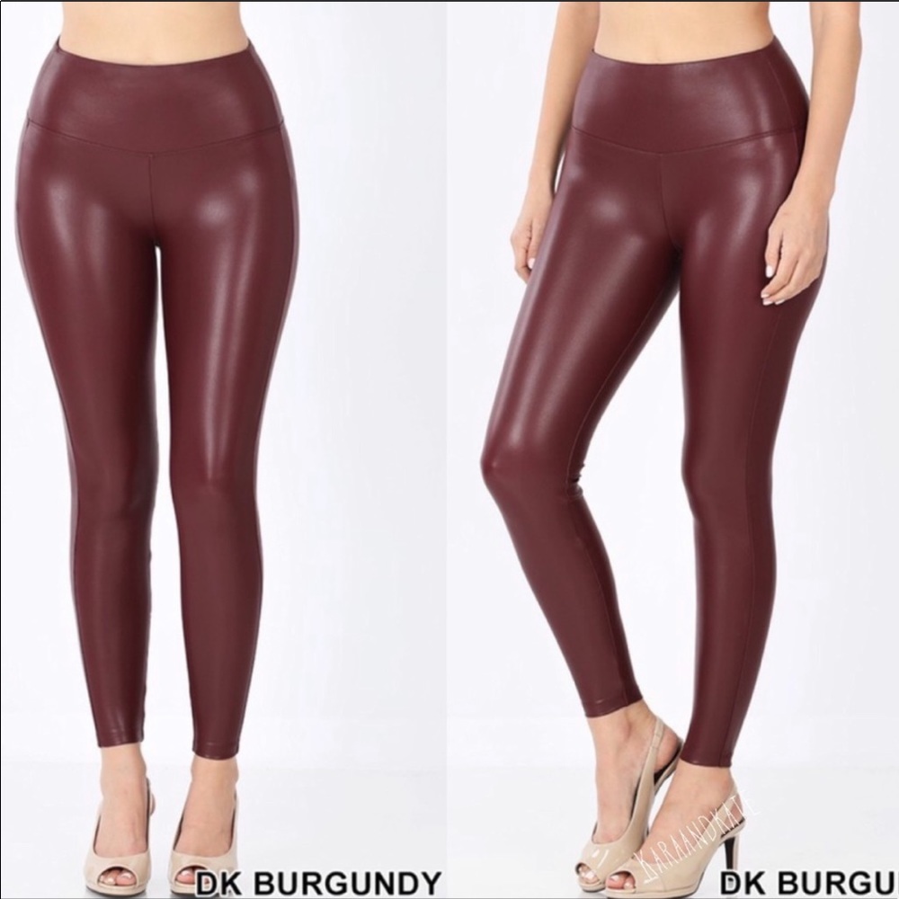 Burgundy Faux Leather Leggings - Picture 3 of 8